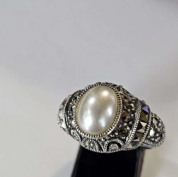 Judith Jack Jewelry - Genuine Vintage Mabe Pearl and Marcasite Judith Jack 925 Ring Size 7.5 R…